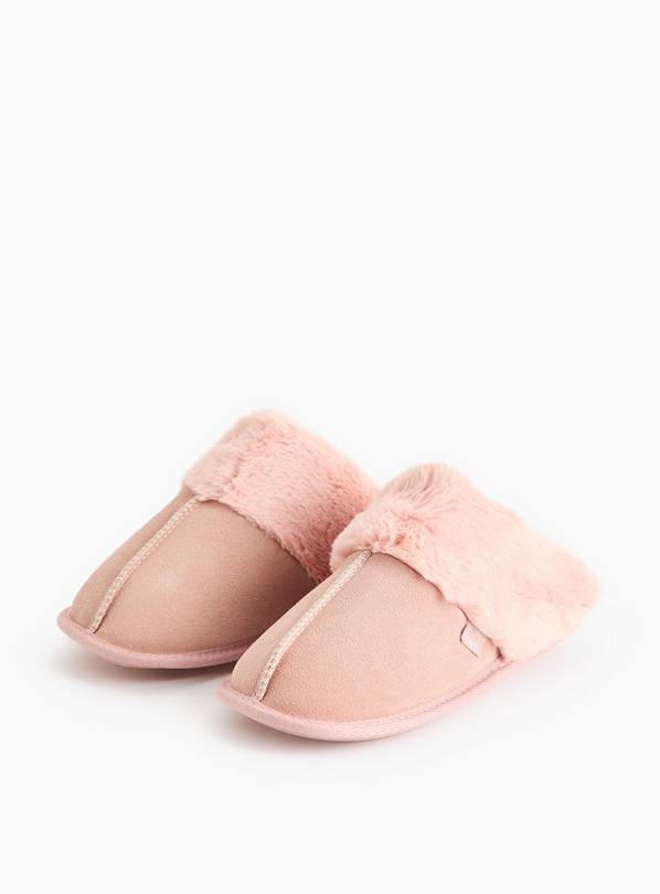 totes® Pink Suede Faux Fur Cuff Mule Slippers S